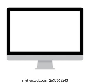 Computer monitor display with empty screen. Device mockup front view. Icon, frame, background. Vector illustration.