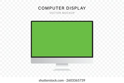 Computer monitor display with green screen isolated on transparent background.