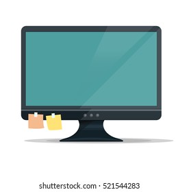 Computer Monitor Display, screen with Note stickers. Vector
