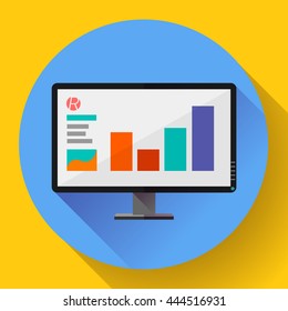 Computer monitor display wide screen icon. Presentation icon. Flat design style.
