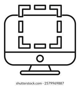 Computer monitor is displaying augmented reality software, represented by corner brackets, indicating an interactive experience