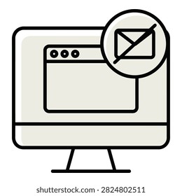 A computer monitor displaying a browser window with an email icon marked as rejected or blocked on screen