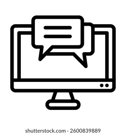 Computer monitor displaying chat bubble suitable for virtual meetings, online communication, messaging apps, social media, and digital marketing concepts.