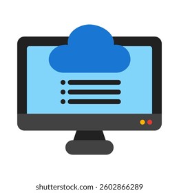 Computer monitor displaying a cloud and a list of items, ideal for technologyrelated concepts, cloud computing presentations, or productivity tools advertising.