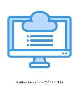 Computer monitor displaying a cloud and a list of items, ideal for technologyrelated concepts, cloud computing presentations, or productivity tools advertising.