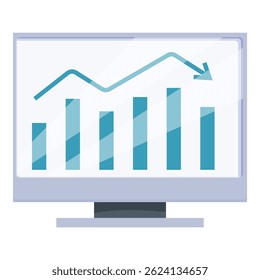 Computer monitor displaying a decreasing bar graph and line graph, indicating a negative trend in data analysis