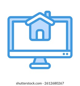 Computer monitor displaying a house icon, ideal for real estate websites, property management software, home rental platforms, and smart home concept designs.