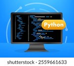 Computer monitor displaying python programming language code on blue background