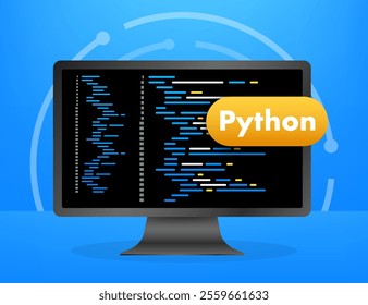 Computer monitor displaying python programming language code on blue background