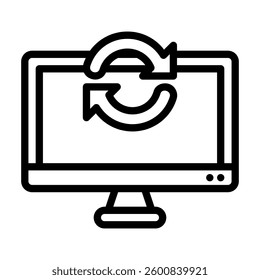 Computer monitor displaying a refresh icon, ideal for illustrating technology, updating software, or computer maintenance concepts in design projects.