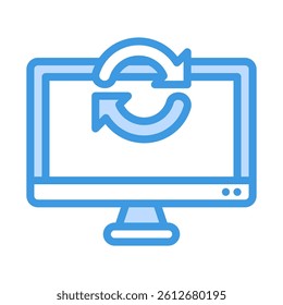 Computer monitor displaying a refresh icon, ideal for illustrating technology, updating software, or computer maintenance concepts in design projects.