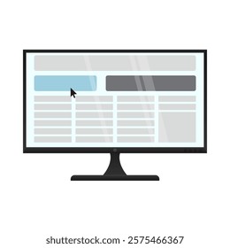 Computer monitor displaying a user interface with cursor. Vector illustration relevant for themes related to technology, business, data analysis, and remote work