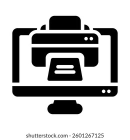 Computer monitor displays printer icon. Perfect for technology blogs or articles about printing software, office equipment, or digital communication.