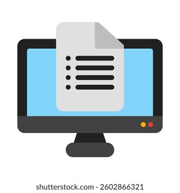 Computer monitor with a document on the screen, Suitable for illustrating office work, education. Perfect for technologyrelated articles, software development graphics.