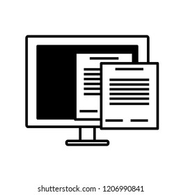 computer monitor with documents isolated icon