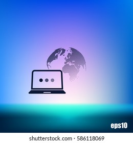 computer monitor and earth globe icon