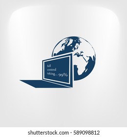 computer monitor and earth globe icon