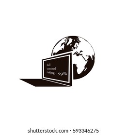 computer monitor and earth globe icon
