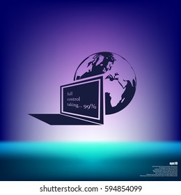 computer monitor and earth globe icon