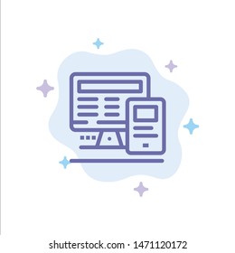 Computer, Monitor, Education, Calculate Blue Icon on Abstract Cloud Background. Vector Icon Template background