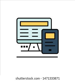 Computer, Monitor, Education, Calculate  Flat Color Icon. Vector icon banner Template. Vector Icon Template background