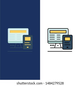Computer, Monitor, Education, Calculate  Icons. Flat and Line Filled Icon Set Vector Blue Background. Vector Icon Template background