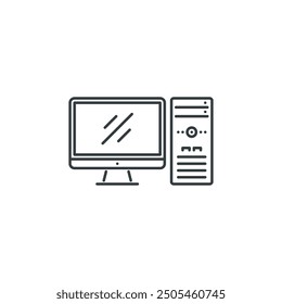 Computer, monitor, electronics, appliances, technology, gadget icon, vector illustration