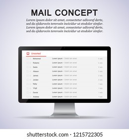 Computer Monitor With Email Blank Template Internet. Interface For Incoming Mail Message.