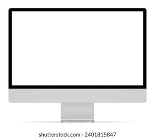 Computer monitor with empty display, device screen mockup silver color, blank screen - stock vector