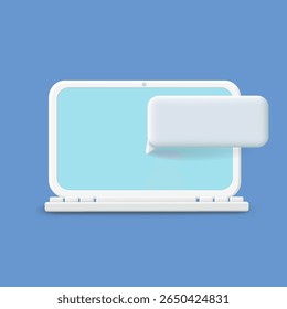 Computer monitor with empty message. Laptop screen notification. Speech bubble with copy space on laptop screen. Chat window template. Vector illustration 3d