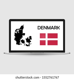 Computer monitor with a flag and map country Denmark.