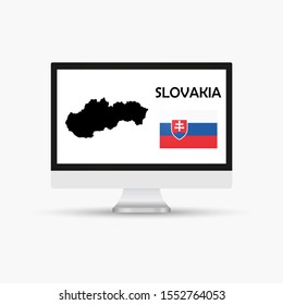 Computer monitor with a flag and map country Slovakia.