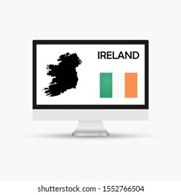 Computer monitor with a flag and map country Ireland.