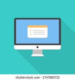 Computer monitor flat design with internet. Vector illustration