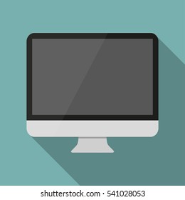 Computer Monitor In A Flat Design With Long Shadow