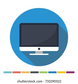 Computer monitor flat icon with long shadow. Vector Illustration.