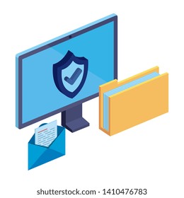computer monitor with folder and envelope
