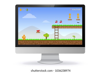 Computer Monitor With Game Screen Vector Illustration
