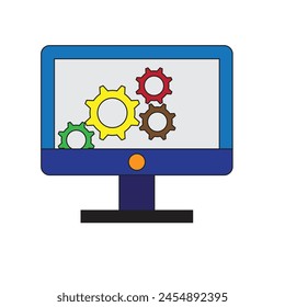 Computer monitor with gears on screen  Utility illustration , control panel vector , icon 