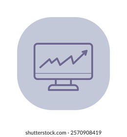 Computer monitor with graph line icon. Arrow up, growing chart outline sign. Business, presentation, success, income increase concept. Vector illustration, symbol element for web design and apps