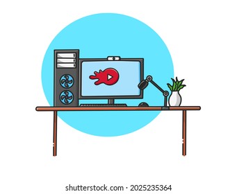 Computer and monitor of graphic animator creating video game, modeling motion, processing video file, using professional editor