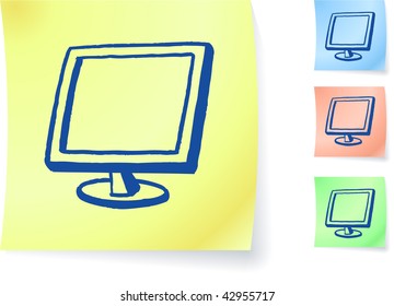 Computer monitor graphic on sticky note original vector illustration Post it note sketches  Three color version included