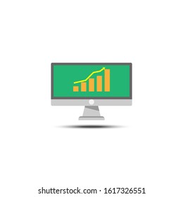 Computer monitor and grown graph flat icon, 64x64 pixel perfect icon, small shadow on white background