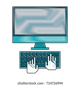 computer monitor with hand cursor icon image