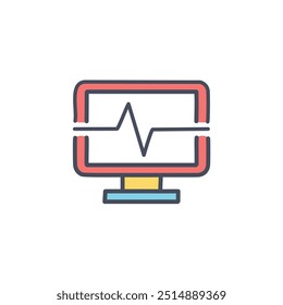 Computer monitor with heartbeat display. A modern, colorful illustration of a computer monitor displaying a heartbeat graph. Perfect for health, technology, and medical themes.