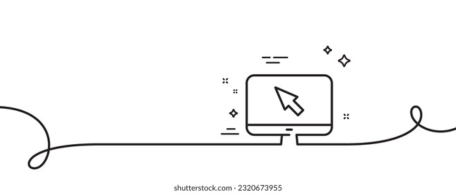 Computer or Monitor icon. Continuous one line with curl. Mouse cursor sign. Personal computer symbol. Internet single outline ribbon. Loop curve pattern. Vector