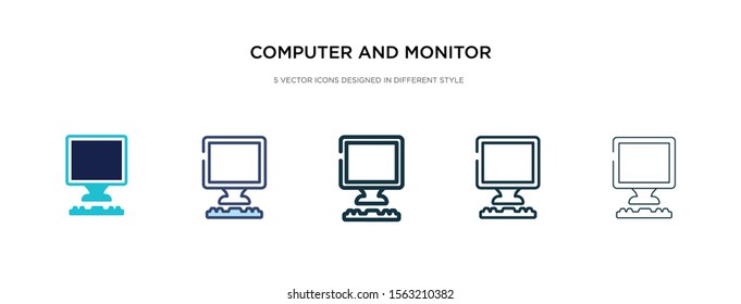 computer and monitor icon in different style vector illustration. two colored and black computer and monitor vector icons designed in filled, outline, line stroke style can be used for web, mobile,