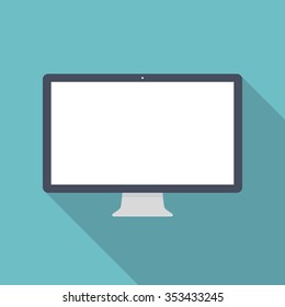 computer monitor icon in flat design style on blue background. display symbol. stock vector illustration