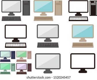 Computer monitor icon. Flat PC symbol. Vector illustration. icon set .