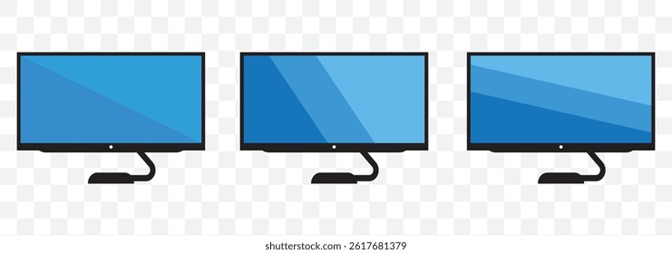 Computer monitor icon. Flat PC symbol. Vector illustration on Transparent Background. EPS 10.